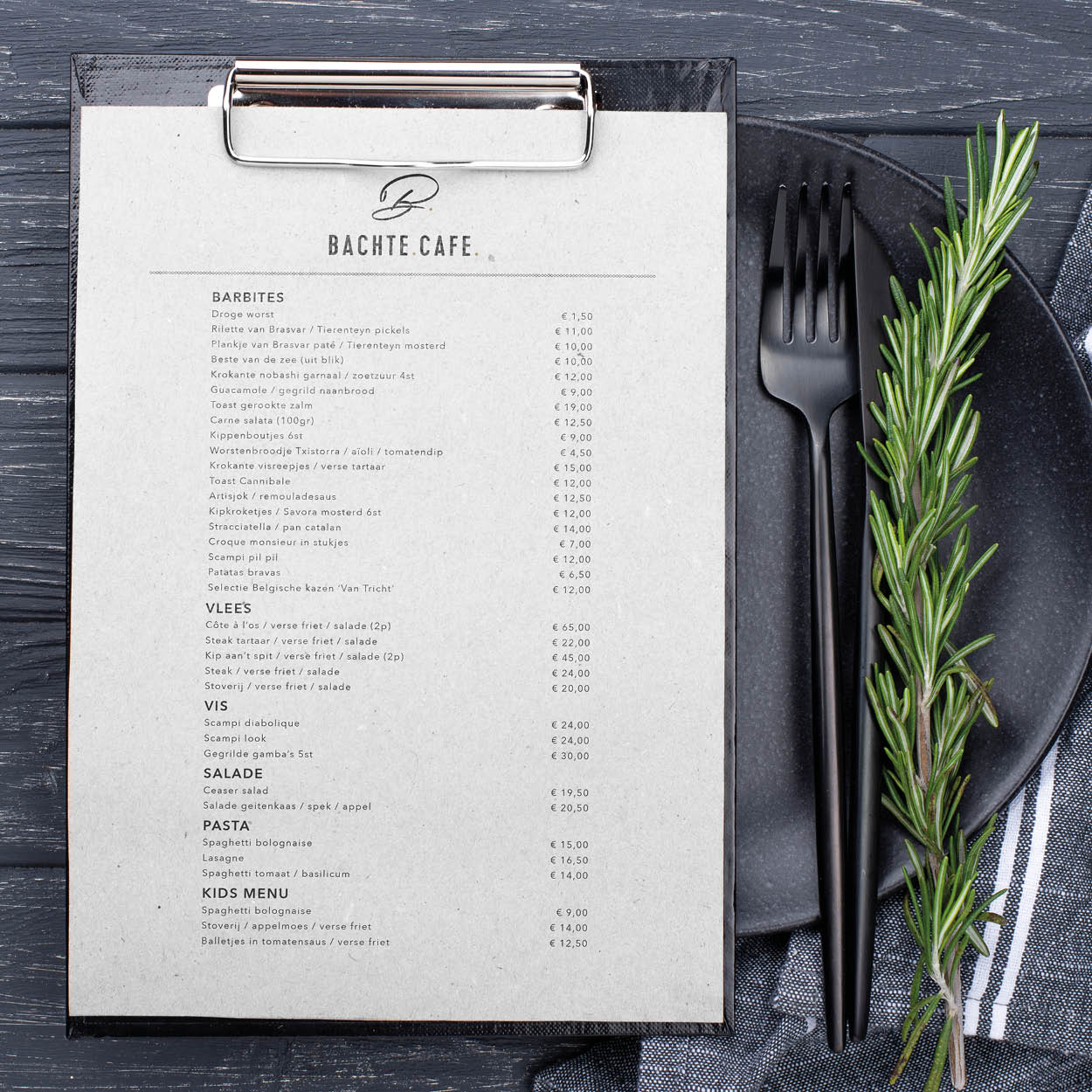 Bachte Cafe menu card